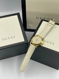 Gucci G Timeless Quartz White Dial White Leather Strap Watch For Women - YA126580A Authentic Buy Shop Now