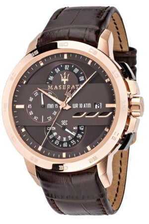 Maserati Ingegno Chronograph Brown Dial Brown Leather Strap Watch For Men - R8871619001 Authentic Buy Shop Now