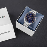 Lacoste Boston Chronograph Blue Dial Silver Steel Strap Watch for Men - 2011081 Authentic Buy Shop Now