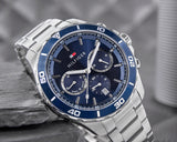 Tommy Hilfiger Jordan Chronograph Blue Dial Silver Steel Strap Watch For Men - 1792094 Authentic Buy Shop Now