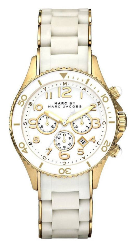 Marc Jacobs Rock Chronograph White Dial White Silicone Strap Watch for Women - MBM2546 Authentic Buy Shop Now