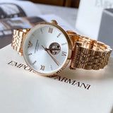 Emporio Armani Gianni T-Bar Silver Dial Rose Gold Steel Strap Watch For Women - AR60023 Authentic Buy Shop Now