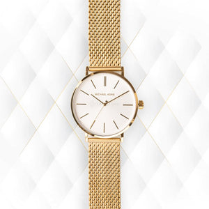 Michael Kors Auden Three Hand White Dial Gold Mesh Strap Watch for Women - MK7150 Authentic Buy Shop Now