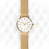 Michael Kors Auden Three Hand White Dial Gold Mesh Strap Watch for Women - MK7150 Authentic Buy Shop Now
