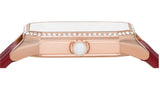 Emporio Armani Gianni T Bar Two-Hand Mother of Pearl Dial Red Leather Strap Watch For Women - AR11467 Authentic Buy Shop Now