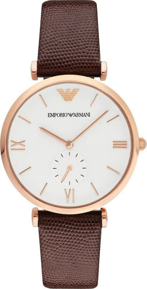 Emporio Armani Analog White Dial Brown Leather Strap Watch For Men - AR9042 Authentic Buy Shop Now