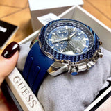 Guess Octane Chronograph Black Dial Blue Rubber Strap Watch For Men - W1047G2 Authentic Buy Shop Now