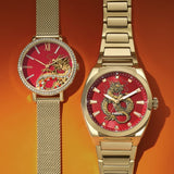 Fossil Jacqueline Dragonsteel Limited Edition Red Dial Gold Mesh Strap Watch for Women - ES5316 Authentic Buy Shop Now
