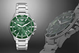 Emporio Armani Diver Chronograph Green Dial Silver Steel Strap Watch For Men - AR11500 Authentic Buy Shop Now