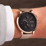 Hugo Boss Integrity Black Dial Gold Mesh Bracelet Watch for Men - 1513808 Authentic Buy Shop Now
