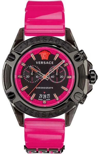 Versace Icon Active Chronograph Quartz Black Dial Pink Rubber Strap Watch For Men - VEZ700221 Authentic Buy Shop Now