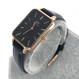 Daniel Wellington Quadro Sheffield Black Dial Black Leather Strap Watch For Women - DW00100435 Authentic Buy Shop Now
