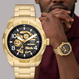Fossil Bronson Automatic Skeleton Black Dial Gold Steel Strap Watch for Men - ME3257 Authentic Buy Shop Now