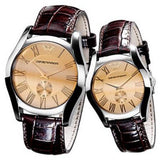 Emporio Armani Classic Quartz Beige Dial Brown Leather Strap Watch For Men - AR0646 Authentic Buy Shop Now