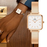 Daniel Wellington Quadro Studio White Dial Rose Gold Mesh Strap Watch For Women - DW00100517 Authentic Buy Shop Now