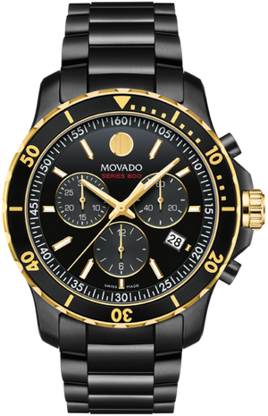 Movado Series 800 Chronograph Black Dial Black Steel Strap Watch For Men - 2600180 Authentic Buy Shop Now