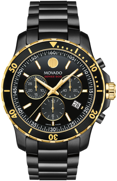 Movado Series 800 Chronograph Black Dial Black Steel Strap Watch For Men - 2600180 Authentic Buy Shop Now