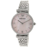 Emporio Armani Classic Gianni T Bar Crystals Pink Dial Silver Steel Strap Watch For Women - AR1781 Authentic Buy Shop Now