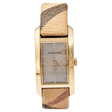 Burberry Pioneer Gold Dial Haymarket Beige Leather Strap Watch for Women - BU9509 Authentic Buy Shop Now
