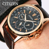 Citizen Eco Drive Calendrier Black Dial Brown Leather StrapWatch For Men - BU2023-12E Authentic Buy Shop Now