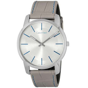 Calvin Klein City Silver Dial Grey Leather Strap Watch for Men - K2G211Q4 Authentic Buy Shop Now