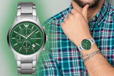 Emporio Armani Renato Chronograph Green Dial Silver Steel Strap Watch For Men - AR11507 Authentic Buy Shop Now