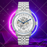 Fossil Townsman Automatic Skeleton Silver Dial Silver Steel Strap Watch for Men - ME3044 Authentic Buy Shop Now