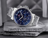 Tommy Hilfiger Tyson Chronograph Blue Dial Silver Steel Strap Watch For Men - 1710588 Authentic Buy Shop Now