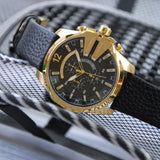 Diesel Mega Chief Chronograph Black Dial Black Leather Strap Watch For Men - DZ4344 Authentic Buy Shop Now