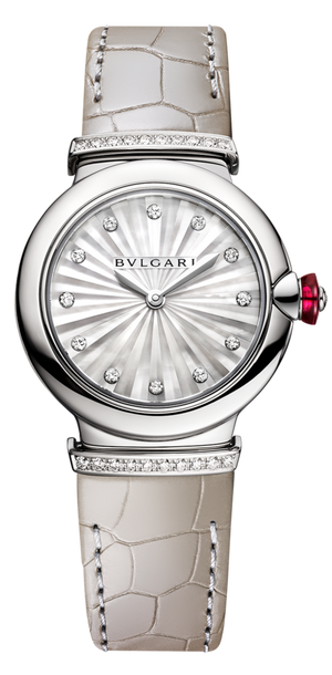 Bvlgari LVCEA Diamonds Silver Mother of Pearl Dial Silver Leather Strap Watch for Women - LVCEA103367 Authentic Buy Shop Now