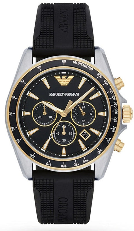 Emporio Armani Sigma Chronograph lack Dial Black Rubber Strap Watch For Men - AR80003 Authentic Buy Shop Now
