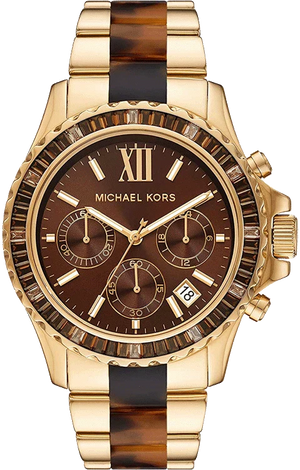 Michael Kors Everest Chronograph Brown Dial Two Tone Steel Strap Watch For Women - MK6973 Authentic Buy Shop Now