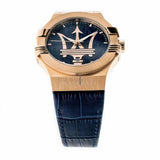 Maserati Potenza 42mm Rose Gold & Blue Dial Blue Leather Strap Watch For Men - R8851108027 Authentic Buy Shop Now