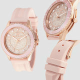 Michael Kors Runway Three Hand Crystal Pave Dial Pink Rubber Strap Watch For Women - MK6854 Authentic Buy Shop Now