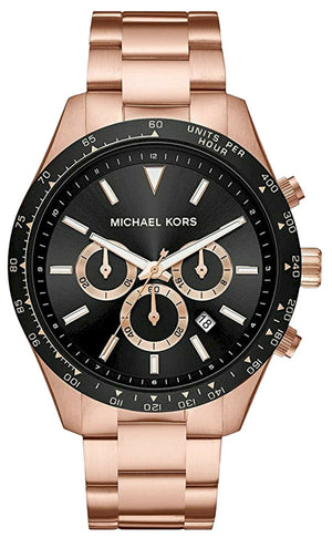 Michael Kors Layton Chronograph Black Dial Rose Gold Steel Strap Watch For Men - MK8824 Authentic Buy Shop Now