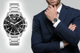 Emporio Armani Diver Chronograph Quartz Black Dial Silver Steel Strap Watch For Men - AR11360 Authentic Buy Shop Now