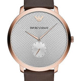 Emporio Armani Modern Slim Analog Silver Dial Brown Leather Strap Watch For Men - AR11163 Authentic Buy Shop Now