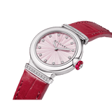 Bvlgari Lvcea Intarsio Diamonds Mother of Pearl Pink Dial Red Leather Strap Watch for Women - LVCEA103619 Authentic Buy Shop Now