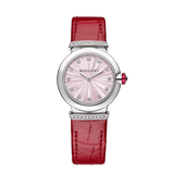 Bvlgari Lvcea Intarsio Diamonds Mother of Pearl Pink Dial Red Leather Strap Watch for Women - LVCEA103619 Authentic Buy Shop Now