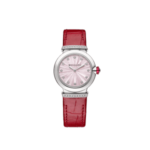 Bvlgari Lvcea Intarsio Diamonds Mother of Pearl Pink Dial Red Leather Strap Watch for Women - LVCEA103619 Authentic Buy Shop Now