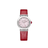 Bvlgari Lvcea Intarsio Diamonds Mother of Pearl Pink Dial Red Leather Strap Watch for Women - LVCEA103619 Authentic Buy Shop Now