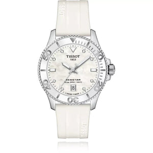 Tissot Seastar 1000 Mother of Pearl White Dial White Rubber Strap Watch for Women - T120.210.17.116.00 Authentic Buy Shop Now