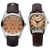 Emporio Armani Classic Quartz Beige Dial Brown Leather Strap Watch For Men - AR0646 Authentic Buy Shop Now