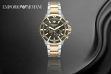 Emporio Armani Diver Chronograph Green Dial Two Tone Steel Strap Watch For Men - AR11361 Authentic Buy Shop Now