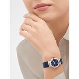 Bvlgari Lvcea Intarsio Aventurine Diamonds Blue Dial Blue Leather Strap Watch for Women - LVCEA103617 Authentic Buy Shop Now