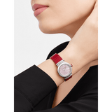 Bvlgari Lvcea Intarsio Diamonds Mother of Pearl Pink Dial Red Leather Strap Watch for Women - LVCEA103619 Authentic Buy Shop Now