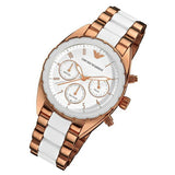 Emporio Armani Sportivo White Dial Rose Gold & White Steel Strap Watch For Women - AR5942 Authentic Buy Shop Now