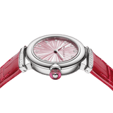 Bvlgari Lvcea Intarsio Diamonds Mother of Pearl Pink Dial Red Leather Strap Watch for Women - LVCEA103619 Authentic Buy Shop Now
