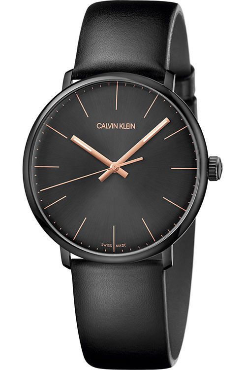 Calvin Klein High Noon Quartz Black Dial Black Leather Strap Watch for Men - K8M214CB Authentic Buy Shop Now