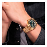 Guess Asset Quartz Green Dial Gold Steel Strap Watch For Men - GW0575G2 Authentic Buy Shop Now